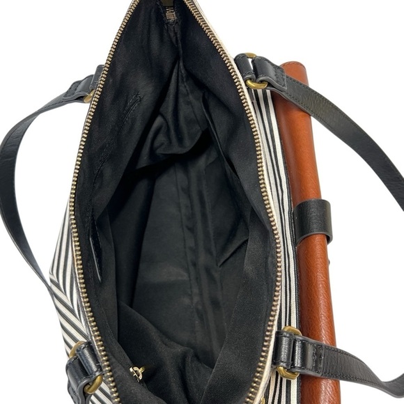 FOSSIL Kinley Shopper Black White Striped Shoulder Bag Tote Purse - Picture 7 of 16